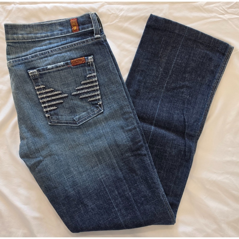 7 For All Mankind A Pocket Jeans Womens 30 Bootcut Low Rise Y2K USA Embroidered